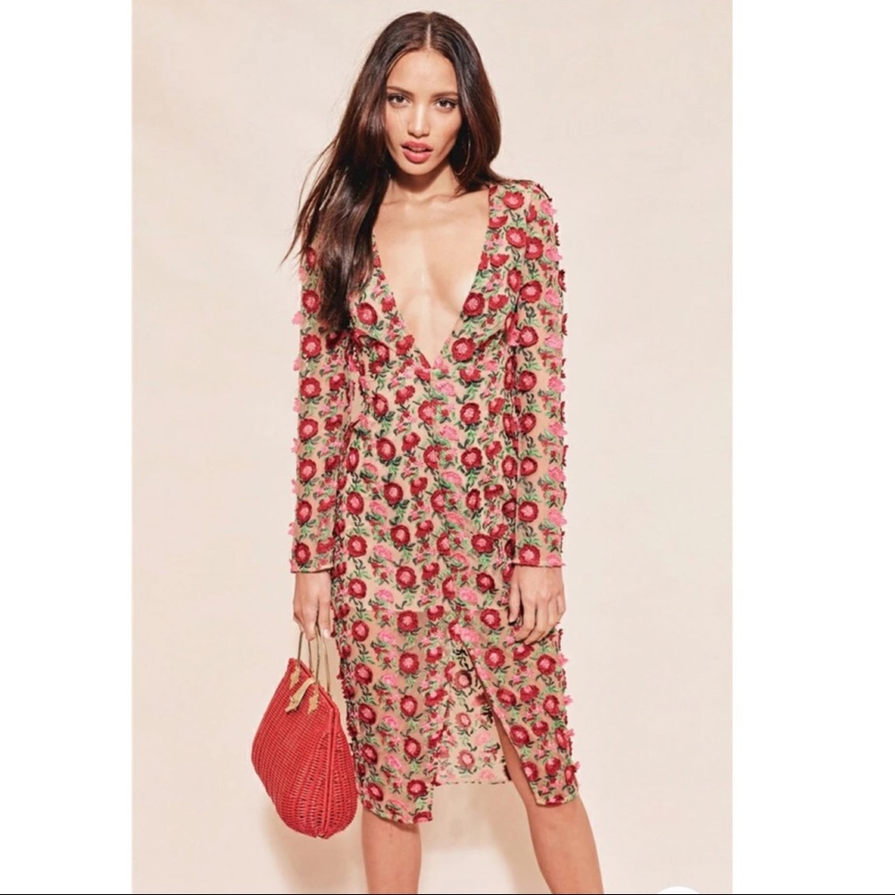 NWOT For Love and Lemons V-neck Floral Dress - Picture 1 of 6